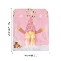 【CW】 50LF Christmas Sequins Faceless Gnome Chair Covers LED Light Up Pink Cartoon Chair Back Slipcover for Dining Party Decor