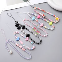 Bow Phone Charm Beaded Phone Chain Flower Embellished Phone Case Youthful Phone Decoration Beaded Phone Strap Key Chain Keychain Cute Phone Accessories