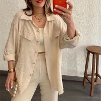 ；【‘；- Fashion Womens 2023 New Solid Color Loose Relaxed Polo Collar Long Sleeve Shirt Cardigan Long Pants Daily Commuter Leisure Set