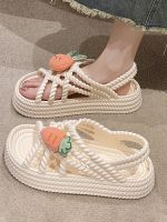 ♘ Net red cute sandals womens summer wear 2023 new fairy style platform cake thick bottom with skirt beach Roman shoes