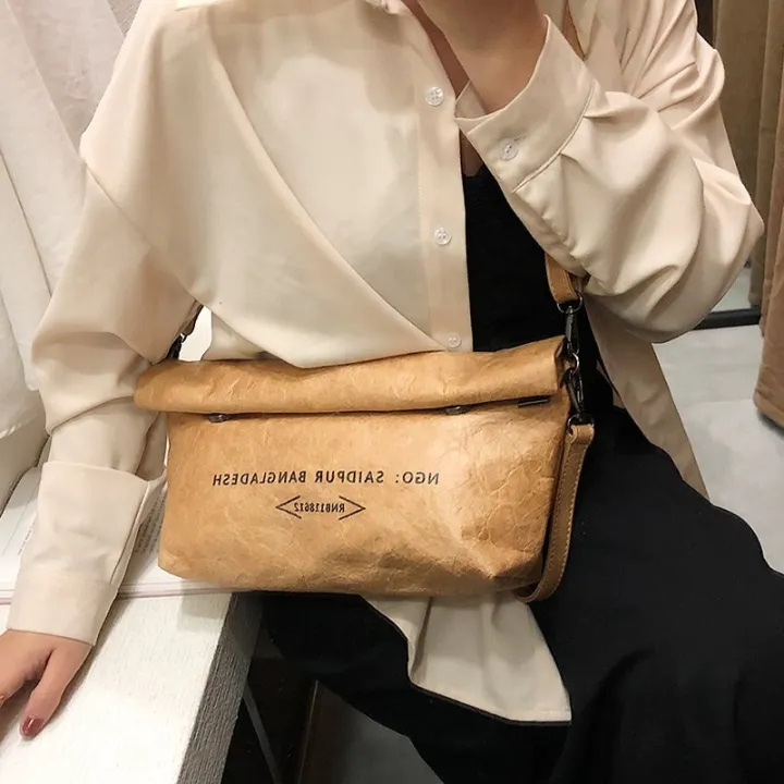 Fashion Dumpling Kraft Paper Crossbody Bags For Women Flip Buttons Closure  Anti Theft Handbags And Eco Friendly Purses | Lazada PH