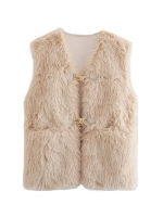 YENKYE ฤดูใบไม้ร่วงผู้หญิง V คอแขนกุด Faux Fur Vest หญิง Warm Waistcoat