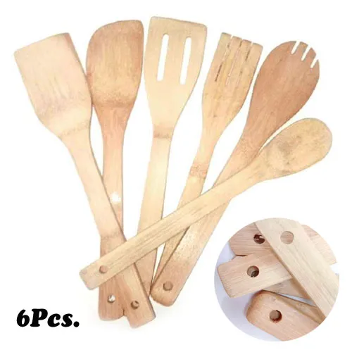 WOODSPATULAS006 Good Quality 6Pcs. Cooking Spatulas Polish Wood