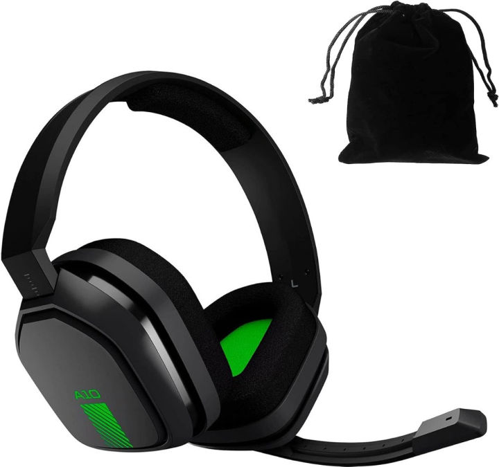 astro-gaming-a10-headset-for-xbox-one-nintendo-switch-ps4-pc-and-mac-wired-3-5mm-and-boom-mic-w-velvet-pouch-bag-bulk-packaging-green-black