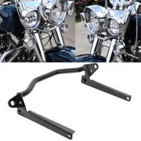 รถจักรยานยนต์ Gloss สีดำด้านหน้าไฟเลี้ยวผ่านโคมไฟ Light Bar Mount สำหรับ Harley Softail Fatboy FLSTF Heritage 2002-2017