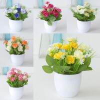 1 Set Fashion Rose Flower Shape Artificial Plant Pot Eco-friendly Eye-catching Mini Eye-catching Rose Fake Potted Plant