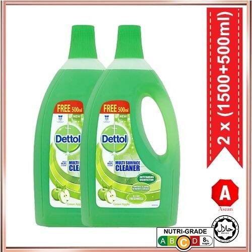 DETTOL 4IN1 MULTI SURFACE CLEANER GREEN APPLE 1500ML + FREE 500ML X 2
