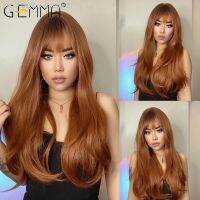 GEMMA Red Brown Copper Ginger Long Straight Synthetic Wigs for Women Natural Wave Wigs with Bangs Heat Resistant Cosplay Hair [ Hot sell ] Toy Center 2