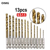 13Pcs/Lot HSS High Speed Steel Titanium Coated Drill Bit Set 1/4 Hex Shank 1.5-6.5mm Tools Drills Drivers