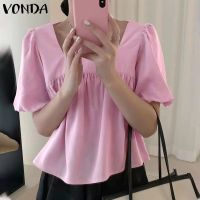 Vonda เสื้อเบลาส์ แขนสั้น คอสี่เหลี่ยม จับจีบ สไตล์เกาหลี ฤดูร้อน สําหรับผู้หญิง