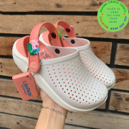 DÉP SỤC NHỰA ĐI MƯA CROCS LITERIDE TRẺ EM MÀU KEM LÓT CAM