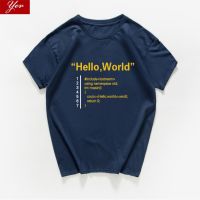 เสื้อยืดคุณภาพดี (พิมพ์พรีเมี่ยม)Hello,World ตลก T เสื้อผู้ชาย Programmer เสื้อยืดลาย Cal Aethetic Tshirt ฤดูร้อนผู้ชายเสื้อผ้าผู้ชาย