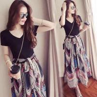 COD DSFGRDGHHHHH Floral chiffon v-neck high waist long dress was thin Hawaiian beach fake two-piece dress