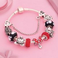 Leabyl New Design Red Crystal Minnie Bowknot Charm Bracelets &amp; Bangles Cartoon Animal Bead Bracelet DIY Jewelry for Child