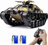 RACENT Remote Control Tank 1:12 Scale 2.4Ghz Off-Road Crawler All Terrain 4WD 360°Rotating Drifting Car RC Truck with 2 Batteries Toy Gifts Yellow