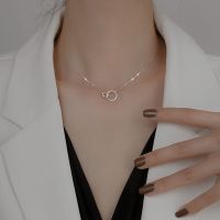 Trendy 925 Sterling Silver Round Double Circle CZ Zirconia Necklaces &amp; Pendants For Women Party Gift Choker NK063 Fashion Chain Necklaces