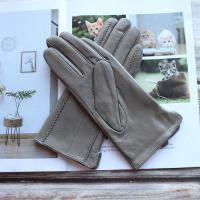 New womens leather gloves color short sheepskin striped velvet lining winter gloves for cold and warm