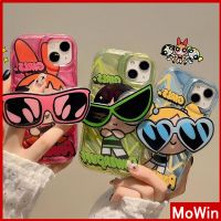 Mowin - เข้ากันได้สำหรับ เคสไอโฟน เคสไอโฟน11 เคส เคสอ่อนแว่นกันแดดวงเล็บกระดาษเลเซอร์พับที่วางโทรศัพท์กล้องป้องกันการ์ตูนสาวผมแดง