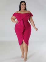 ZZOOI ONTINVA Plus Size Midi Dresses V Neck Off The Shoulder Sleeveless Ruffles Elegant Evening Cocktail Event Party Gowns 4XL Outfits