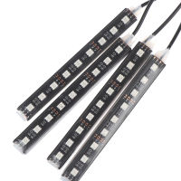 1x4X LED RGB App ควบคุมภายในรถแสงแสงโดยรอบตกแต่งคณะกรรมการประตูรถใยแก้วนำแสงบรรยากาศโคมไฟ