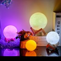 ✙♕ 8cm 3D Moon Lamp LED Night Light Battery Powered With Stand Starry Lamp Bedroom Decor Night Lights Kids Gift Moon Lamp