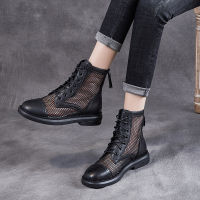 Spot parcel post Genuine Leather Mesh Ankle Boots Womens Single Boots 2022 Spring and Summer New Martin Boots Internet Hot Thin Boots Mid-Calf Hollow-out Mesh Boots Tide