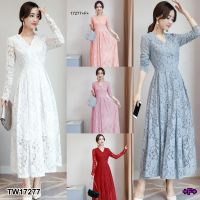 SS17277 แม็กซี่เดรส ลูกไม้ แขนยาว long sleeve lace maxi dress