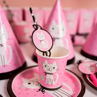 【CW】◘✌  Pink Cartoon Theme Birthday Decoration Supplies Tableware Paper Cup Plate Napkins Baby Shower Kids Favors