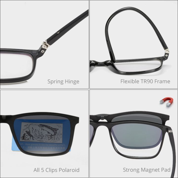 sunglasses-5-lenses-แว่นกันแดด-กรอบแว่นตา-คลิปออน-แม่เหล็ก-แว่นตากันแดดทรงสปอร์ต-รุ่น-แถมฟรีแว่นตากันแดด-รุ่น5-คละสี-clip-on-เปลี่ยนเลนส์ได้-5-สี-5-แบบ-เลนส์โพลาไรซ์-5-sets-glasses-frame-beautiez