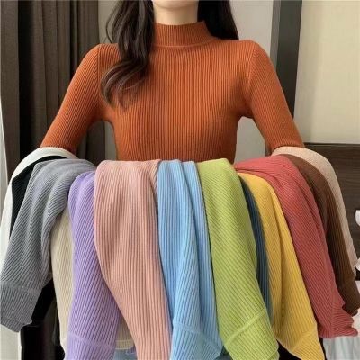 ▪☁ Turtleneck Sweater Thick Warm Sleeve Knitted Pullover Female Sweaters Jumpers