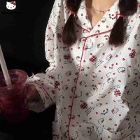 ■✣ Sanrio Hello Kitty Autumn Milk Sweet Pajamas Peach Y2k Girl Japanese Long Sleeve Soft Student Home Clothes For Women Pijamas