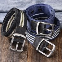 Youth Student Canvas Belt Fashion Striped Men Belt Boys Jeans Waistband Casual Decorative Stainless Steel Belt Wholesale