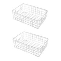 2Pcs Storage Basket Desktop Basket with Handle Wrought Iron Sundries Container Kitchen Black