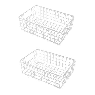 2Pcs Creative Metal Wire Storage Basket Storage Basket Desktop Basket with Handle Wrought Iron Sundries Container Kitchen White
