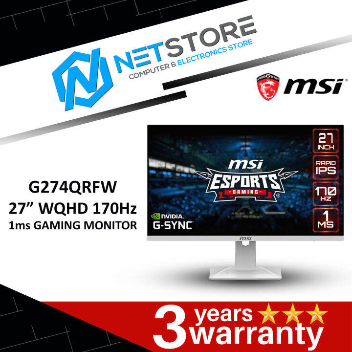 MSI G274QRFW 27” WQHD 170Hz 1ms GAMING MONITOR - 9S6-3CC29H-206 | Lazada