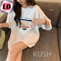 LD KUSHย่อหน้าเสื้อยืดคอกลมแขนสั้นพิมพ์ลาย 2023 สไตล์ลำลองส่วนบุคคลผ้าฝ้ายแท้ 100% TB29