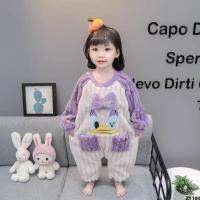 ชุดนอนใส่เตะถุงนอนสำหรับเด็กแบบชิ้นเดียวสำหรับฤดูหนาวผ้ากำมะหยี่ลายการ์ตูนผู้หญิงบวกกำมะหยี่ป้องกันการปีนเขาผ้าสักหลาดทารกปะการังทารก