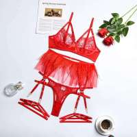 2023 Korean 3-Piece Lace Bra Set Women Bandage Lingerie Set Ladies 3 Colors Sexy Underwear Set With Underwire