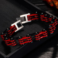 ร็อกแอนด์โรล Basikal Rantai Gelang Lelaki Merah Keluli Tahan Karat Motosikal Rantai Mens Gelang Barang Kemas Dropshipping