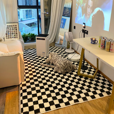 R Checkerboard พรมสำหรับห้องนอนตกแต่งบ้าน Fluffy Soft Plush ชั้นห้องนั่งเล่นตกแต่งพรม Lattice Lounge Rug