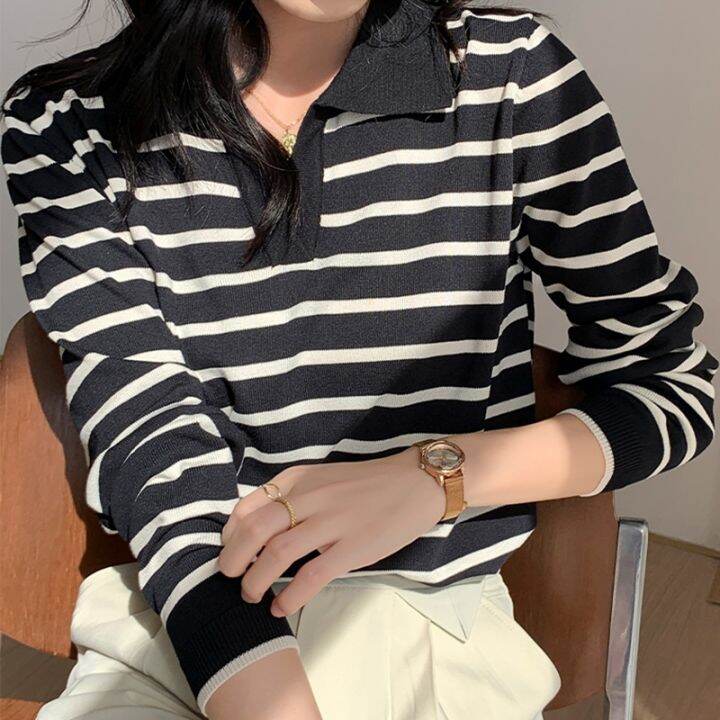 2022-new-polo-collar-sleeve-top-all-match-korea-fashion-tee-shirt