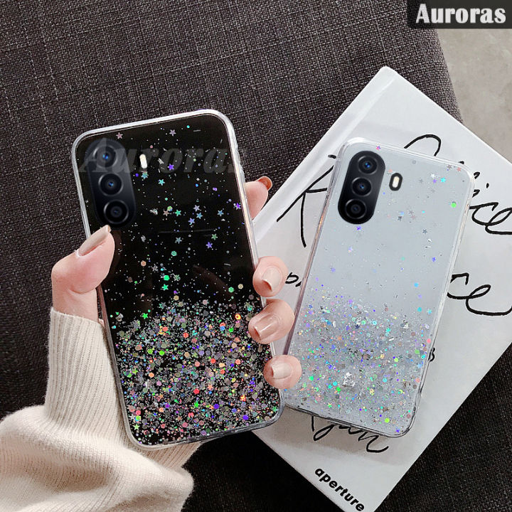 เคสโทรศัพท์สำหรับ-huawei-nova-y71-y70เลื่อมเปลือกเคสมันเงาสำหรับ-huawei-nova-y70-y71เคส-y71ฝาครอบกรอบนุ่มโปร่งใสท้องฟ้าเต็มไปด้วยดวงดาวพระจันทร์เต็มดวง