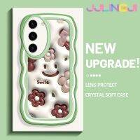 Jlingji เคสสำหรับ Samsung S23บวก S23อัลตร้าเคส3D ลายดอกไม้ยิ้มขอบคลื่นสีนิ่มเคส TPU ซิลิโคนแบบใสเคสมือถือรวมฝาครอบป้องกันหัวกล้องทั้งหมด