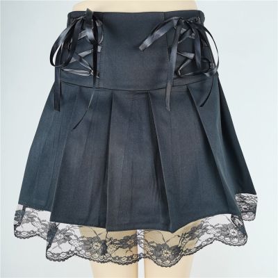 ‘；’ Harajuku Skirt Summer Korean High Waist Pleated Skirts Black Gothic  Cute Mini Plaid Women JK Uniform Students Clothes