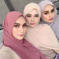 Tudung ผ้าพันคอชีฟองสตรีแฟชั่นบับเบิ้ลผ้าฮิญาบสีล้วนผ้าคลุมไหล่ฮิญาบมุสลิมผ้าโพกหัวมี49สี