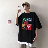 M-8XL plus size Cartoon Sesame Street men t shirt short sleeve tshirts Round neck casual Loose Mens oversized Tee