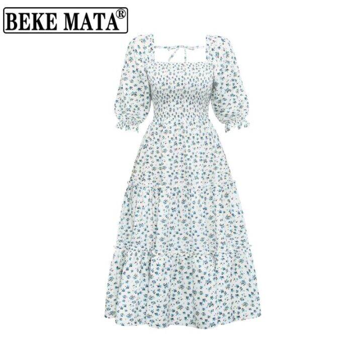 beke-mata-2022-spring-floral-print-half-sleeve-family-mom-and-daughter-dress-family-look-mother-teen-daughter-matching-clothes