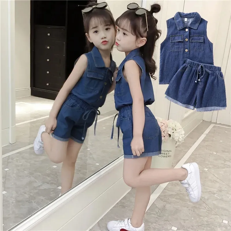 Kaisha Children'S Fashion 2Pcs（Blouses+Shorts） Baju Baby Girl Korean Denim  Shorts For Kids Girl Casual Clothes 1 To 2 To 3 To 4 To 5 To 6 To 7 To 8 To  9