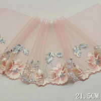 8.5"21.5cm Wide -2yardslot Pink Embroidered Floral Tulle Lace Trim ,Mesh Embroidery Lace Trim