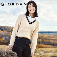 Giordano เสื้อแขนยาวผู้หญิง เสื้อไหมพรมแฟชั่นผญ คอวี ลุคสตรีท สไตล์เกาหลี Free Shipping 13352852